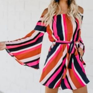 VICI hot pink stripe off the shoulder dress